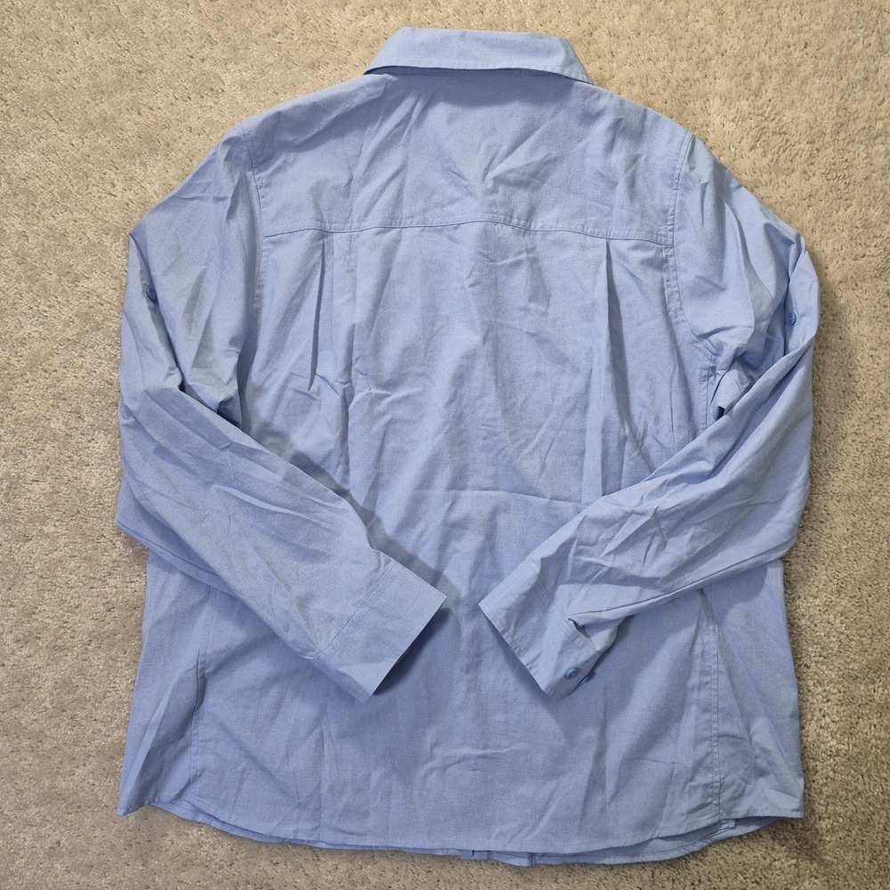 LL Bean No Fly Zone Shirt Womens 1X Blue Button Up Roll Tab Fish Hiking Outdoor - Picture 9 of 9